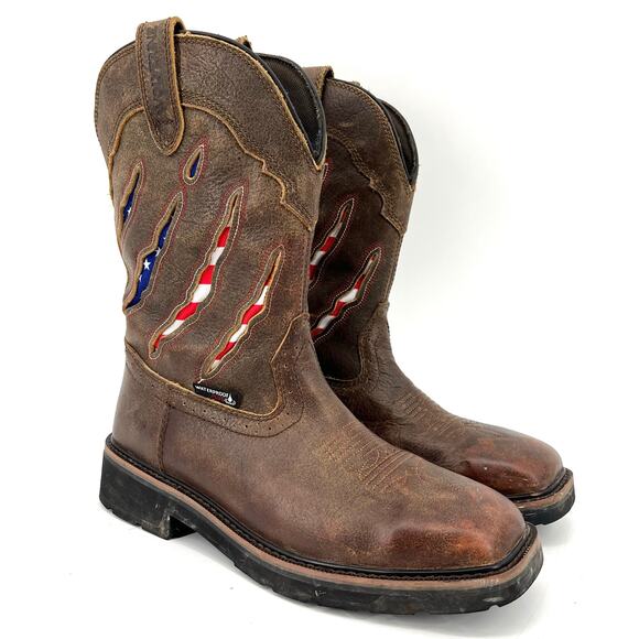 Wolverine Men's 8M Brown Leather Rancher Claw Western Mid Calf Boots US Flag - Picture 1 of 8